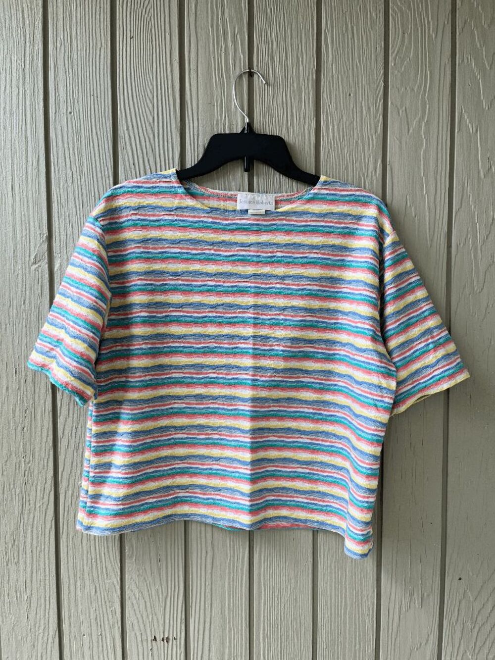 VTG Jessica Roberts Textured Novelty Knit Stripe Top USA Coastal Resort M